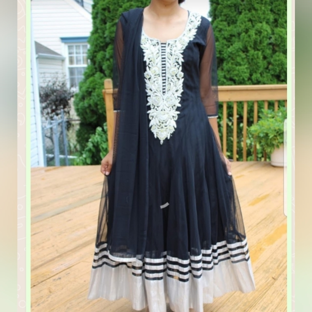 Elegant Black and White Embroidered Dress